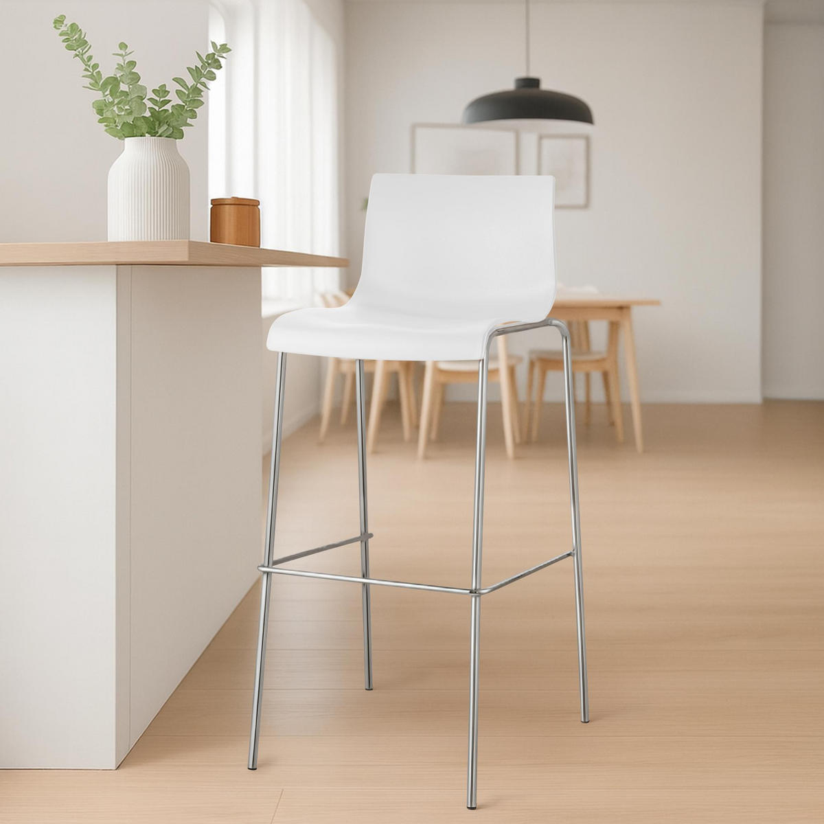 BARHOCKER 2er Set Kunststoff Weiß - Chromfarben/Weiß, Kunststoff/Metall (43/100/48cm) - CLP