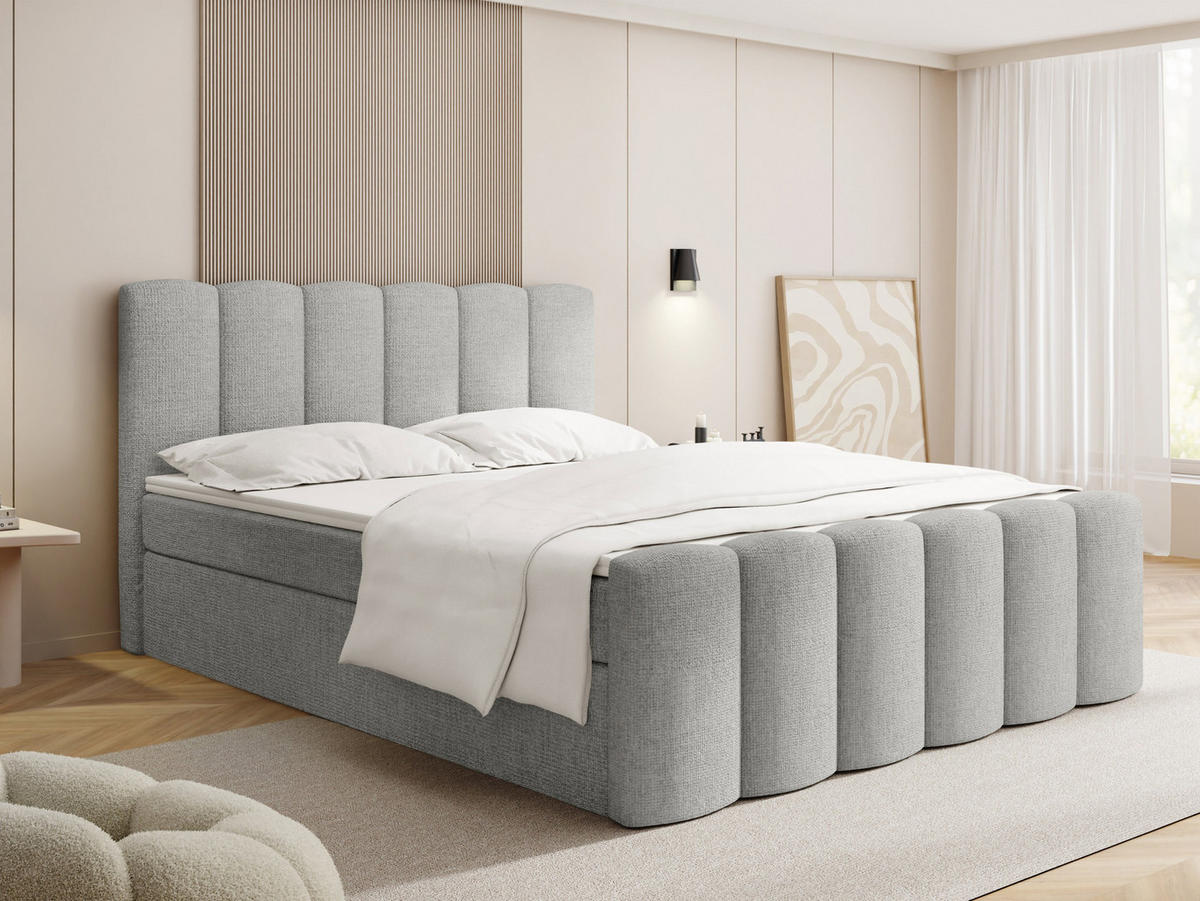 BOXBETT Serenity mit Bettkasten, Grau Chenille 160x200 cm – inkl. H4 Taschenfederkern Matratze & Foam Topper - Schwarz/Grau, Holz/Holzwerkstoff (160/200cm) - WFL GROUP