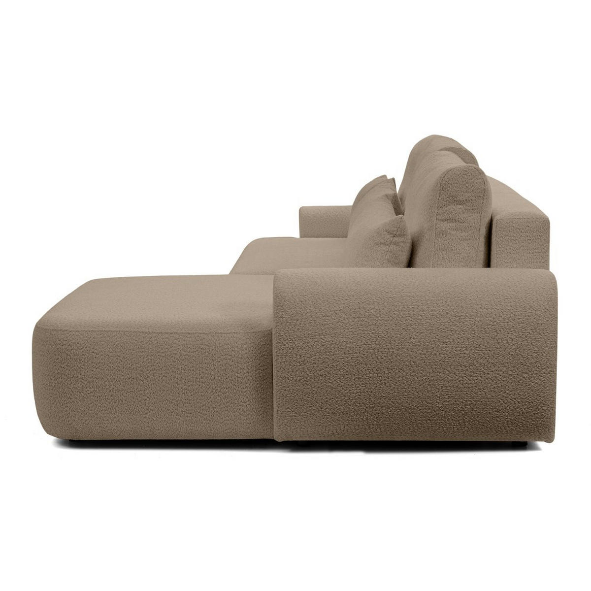 ECKSCHLAFSOFA Oliver im Bouclé-Gewebe, Hellbraun, rechts - Hellbraun/Schwarz, Textil (266/160cm) - Beautysofa
