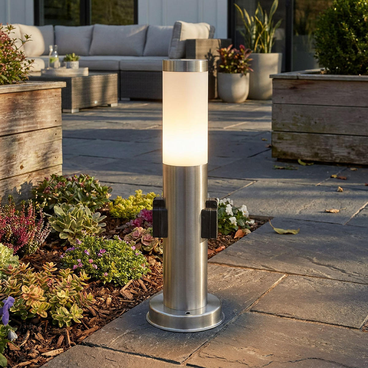 LED AUSSENLEUCHTE BOSTON Edelstahl Silber - Silberfarben, Kunststoff (13.1/13.1/45cm) - Globo Lighting