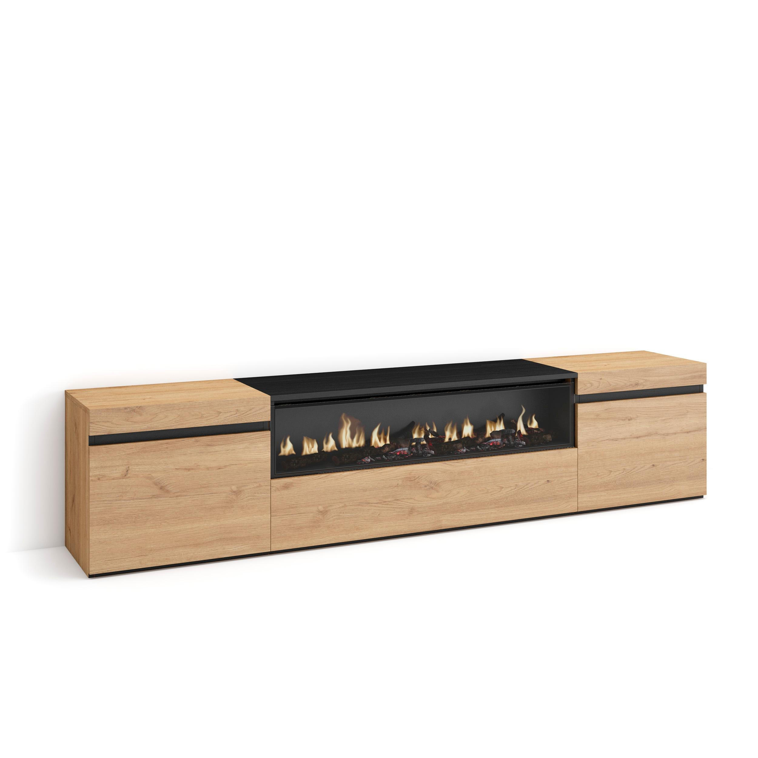 LOWBOARD Elektrokamin, eiche, schwarz, 200/35/45cm - Eichefarben, Holzwerkstoff (200/45/35cm) - Skraut Home