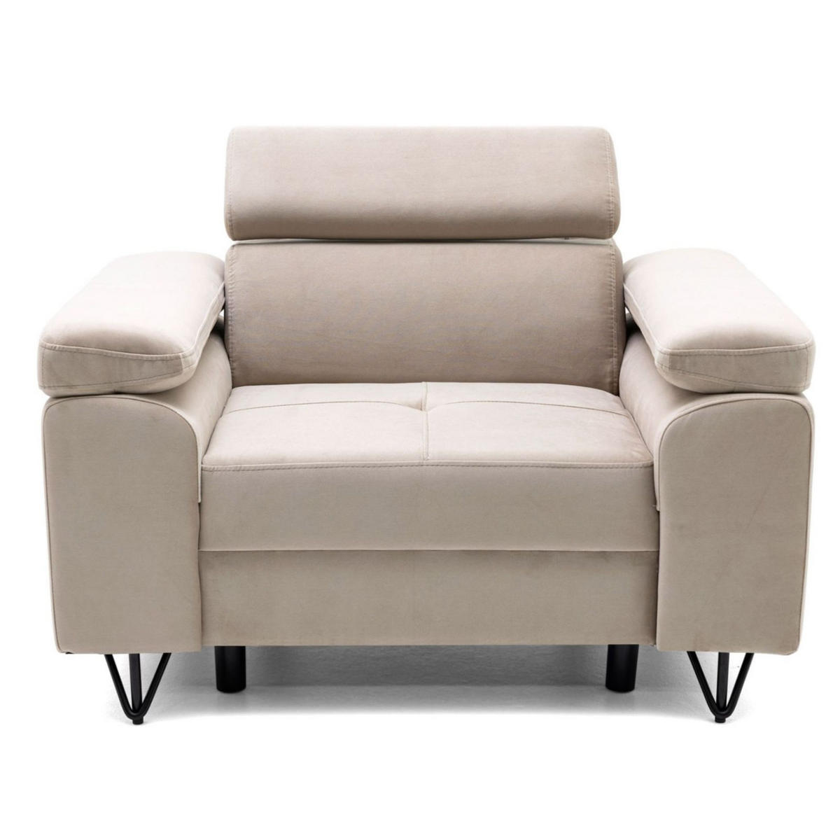 SESSEL JUNIOR mit verstellbare Kopfstütze Velours Beige - Beige/Schwarz, Holz/Textil (116/90/92cm) - Muffo