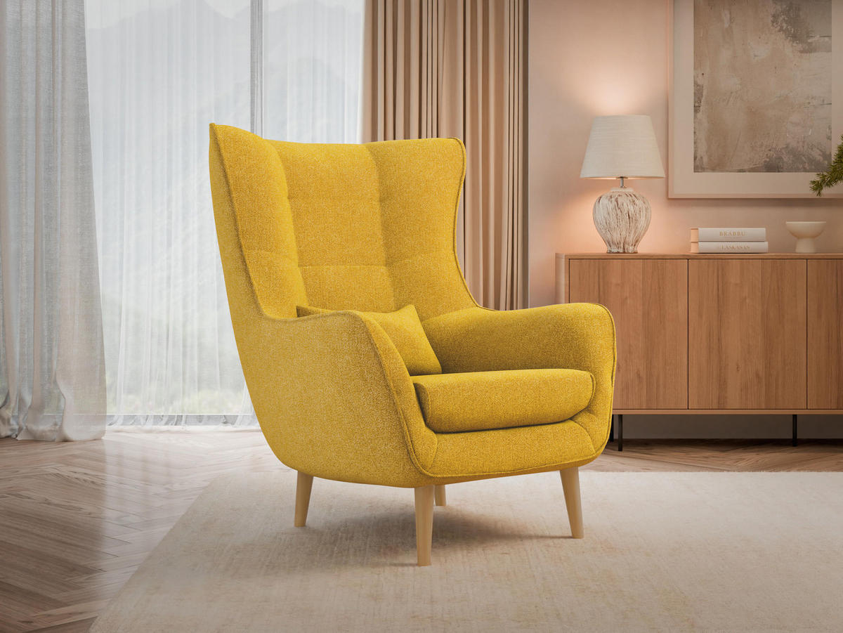 SESSEL Estjano - Beige/Gelb, Holz/Textil (80/106/95cm) - MIRJAN24