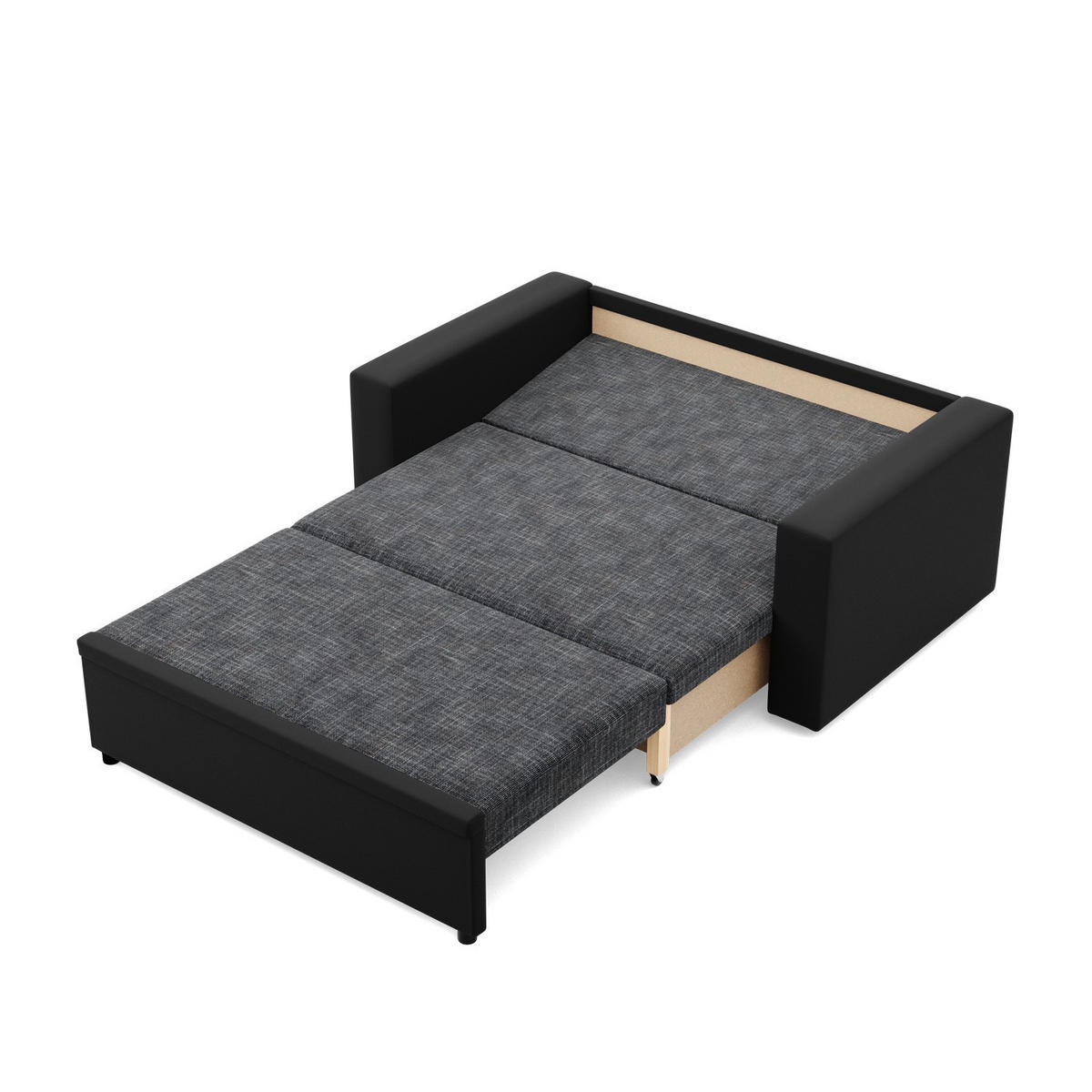 SOFA 2-SITZER MIT SCHLAFFUNKTION LUNA, Schwarz + Schwarz - Schwarz, Textil (148/90/87cm)