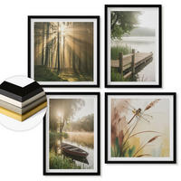 WANDBILDER 4er-Set - 50x50 cm & 40x60 cm Schwarzer Rahmen - See, Wald, Boot, Morgennebel - Schwarz, Kunststoff (50/50cm) - ArtPrintCave