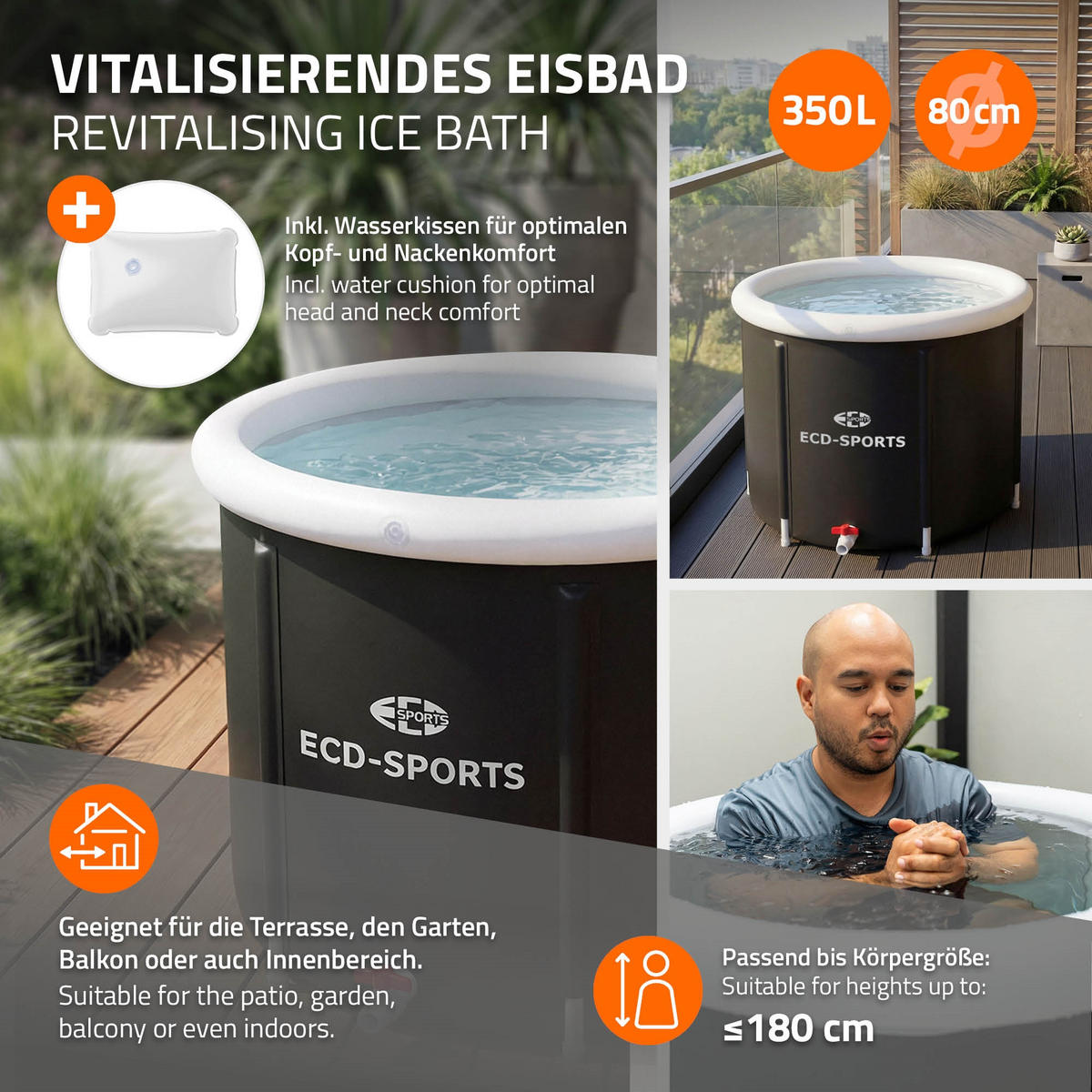 LEDOVÁ VANA Ø 80 cm 350 l černobílá z oxfordské tkaniny - černá, plast (80/75/80cm) - ECD-Germany