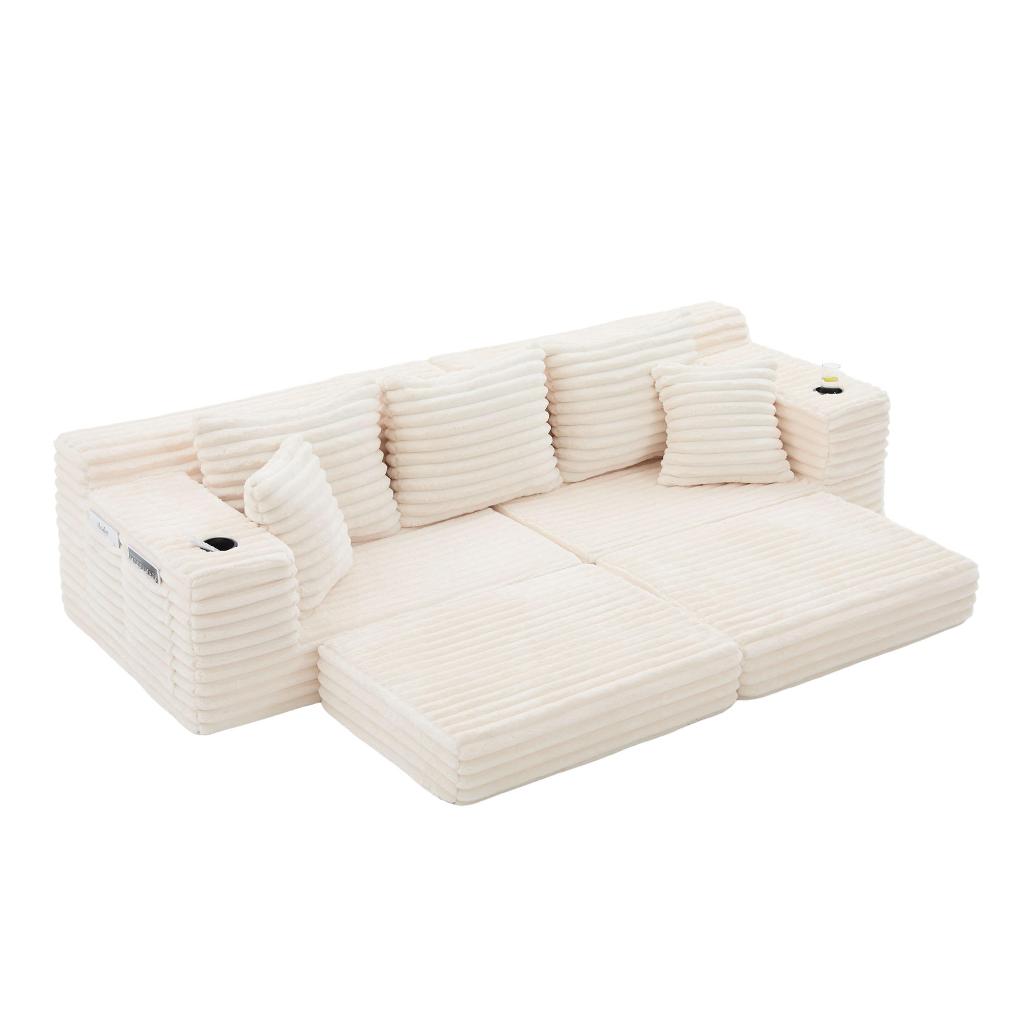 SCHLAFSOFA aus Cord mit Getränkehaltern und Kissen, Beige - Beige, Textil (107.48/34.25/38.58cm)