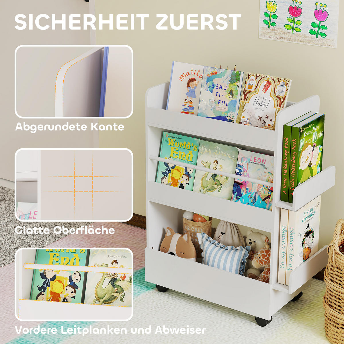 KINDER-BÜCHERREGAL MDF Weiß - Weiß, Holzwerkstoff (32.5/86.5/66.5cm) - AIYAPLAY