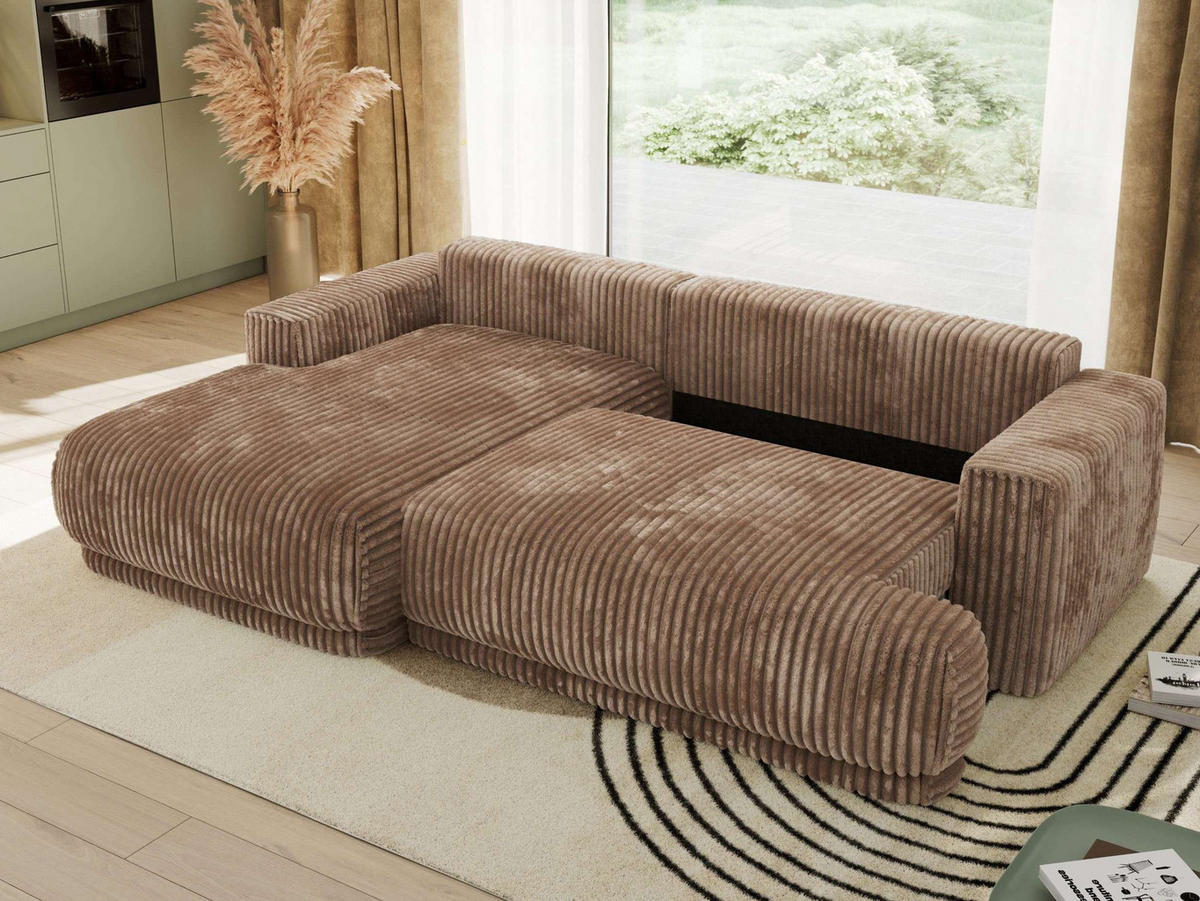 ECKSCHLAFSOFA RINA L Braun Cord - links - Schwarz/Braun, Kunststoff/Textil (267/170cm) - MKS