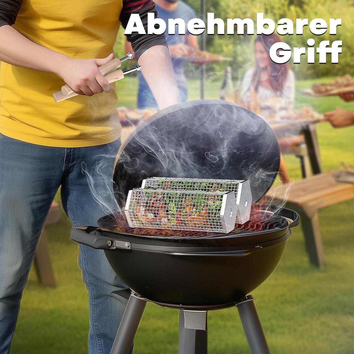 GRILLKORB 2-teiliges Set Edelstahl mit Holzgriff - Multicolor, Metall (15/10/25cm)