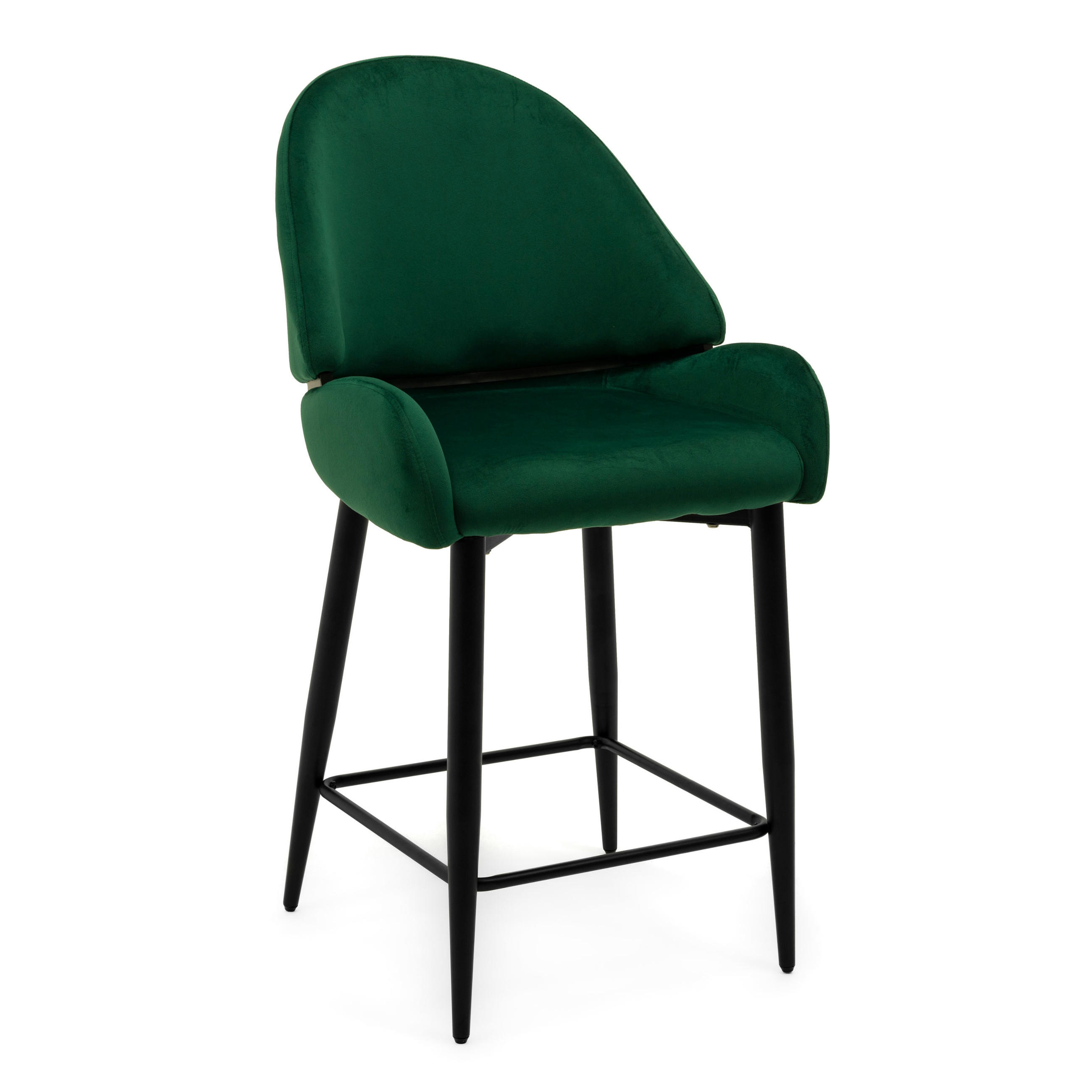 BARHOCKER BERGAMO gepolsterter mit Steppung - grün - Samt Velour - Schwarz/Grün, Textil/Metall (56/106/61cm) - NEW HOME