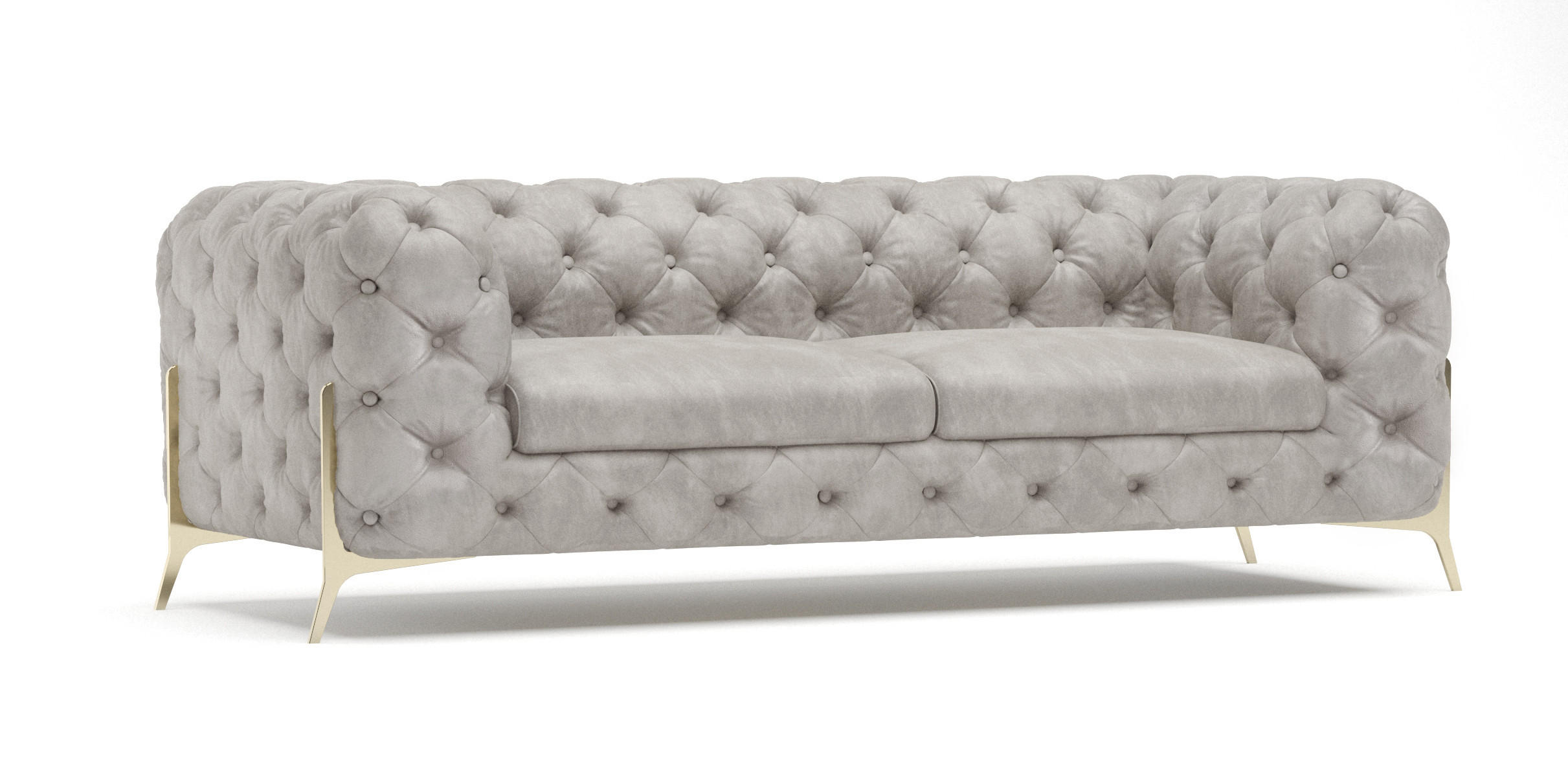 CHESTERFIELD-SOFA 3-Sitzer Vertex Grau Samt - Goldfarben/Grau, Holz/Textil (225/75/100cm) - S-Style Möbel