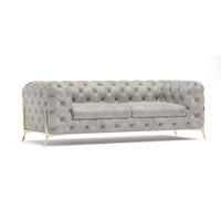 CHESTERFIELD-SOFA 3-Sitzer Vertex Grau Samt - Goldfarben/Grau, Holz/Textil (225/75/100cm) - S-Style Möbel
