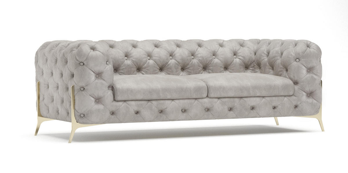 CHESTERFIELD-SOFA 3-Sitzer Vertex Grau Samt - Goldfarben/Grau, Holz/Textil (225/75/100cm) - S-Style Möbel