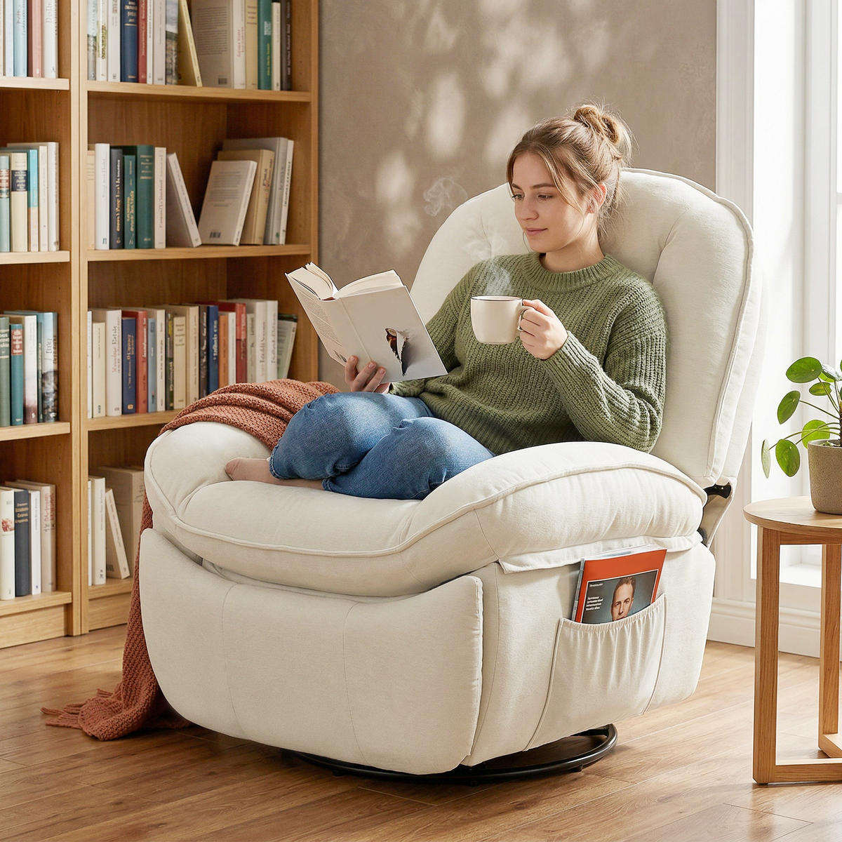 RELAXSESSEL DE-06437 Drehbarer Schaukel- und Liegestuhl, 155° neigbar Creme - Creme, Textil/Metall (91/104/93cm) - ComfortXL