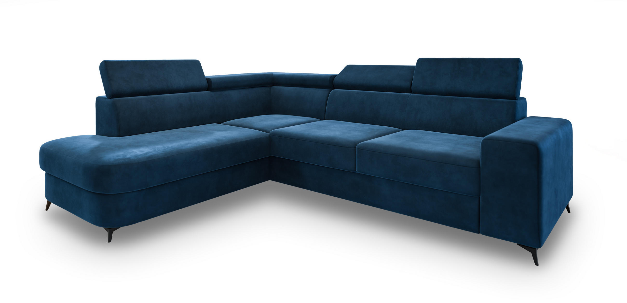 ECKSOFA ALVORO L-S Blau Velours-Stoff mit Schlaffunktion - Blau, Holz (253/190cm) - MASSENO