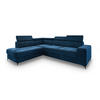 ECKSOFA ALVORO L-S Blau Velours-Stoff mit Schlaffunktion - Blau, Holz (253/190cm) - MASSENO