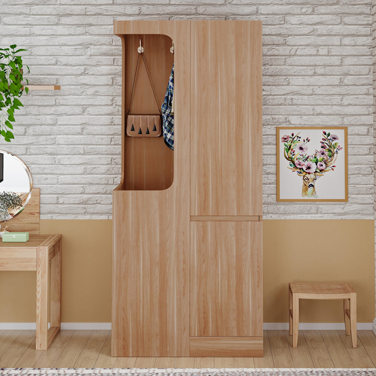 KLEIDERSCHRANK 70/170/40 cm Weiß/Holz aus Kiefer, Sperrholz und MDF mit Schubladen - Nussbaumfarben, Holzwerkstoff (40/170/70cm) - OKMYHOME