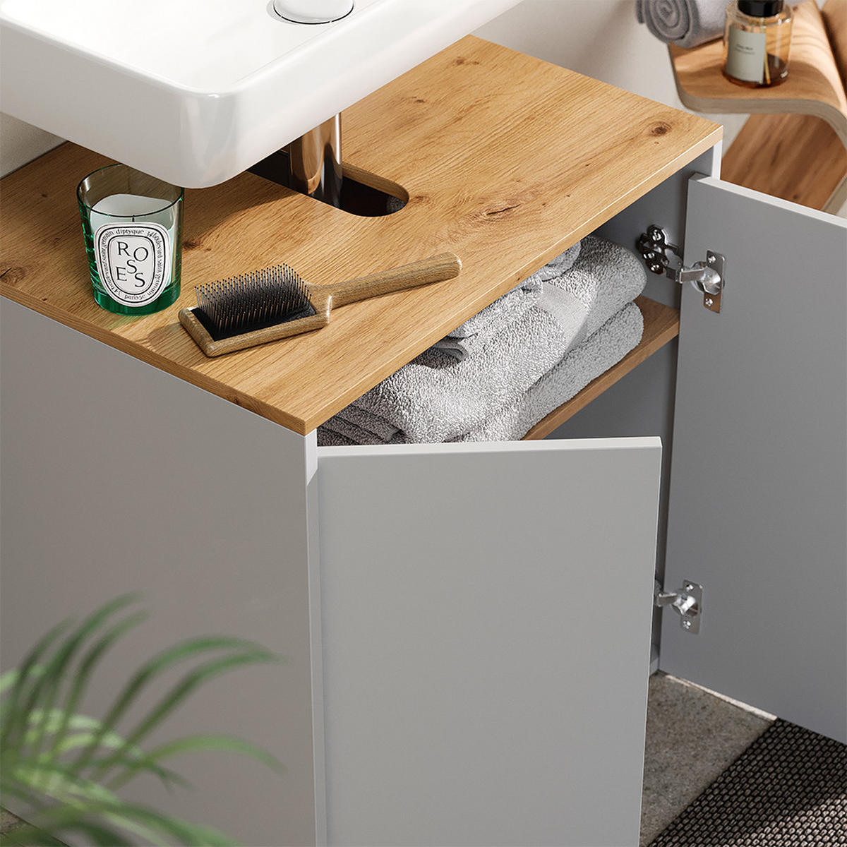 WASCHBECKENUNTERSCHRANK Viktor Weiß/Artisan 60.2 x 65 cm - Hellgrau/Weiß, Holzwerkstoff (60.2/65/45.5cm) - Vicco