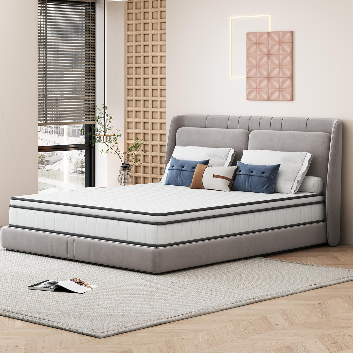 TASCHENFEDERKERNMATRATZE 90x200x25cm Modell "AeroSleep" 7-Zonen Hybrid-System mit 3D-Belüftung – Weiß/Grau - Weiß, Textil (90/200cm) - DELFA
