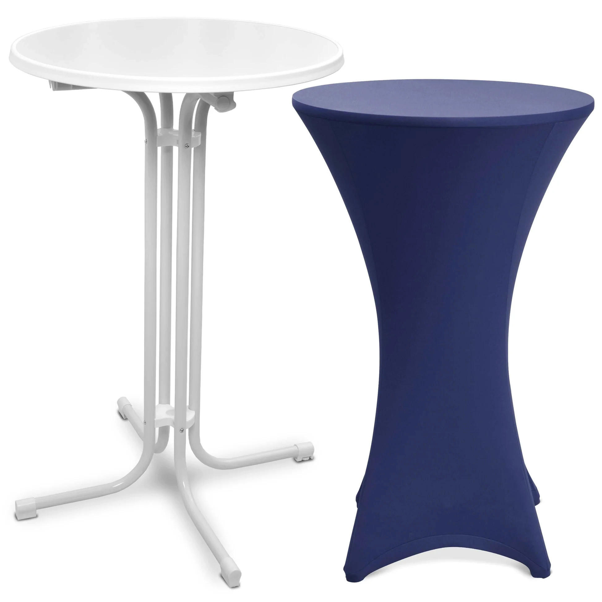 STEHTISCH Bellini Ø 70cm Weiß mit Stella Stehtischhusse Ø 70cm Blau - Blau/Dunkelrot, Metall (70/70/110cm) - Beautissu 