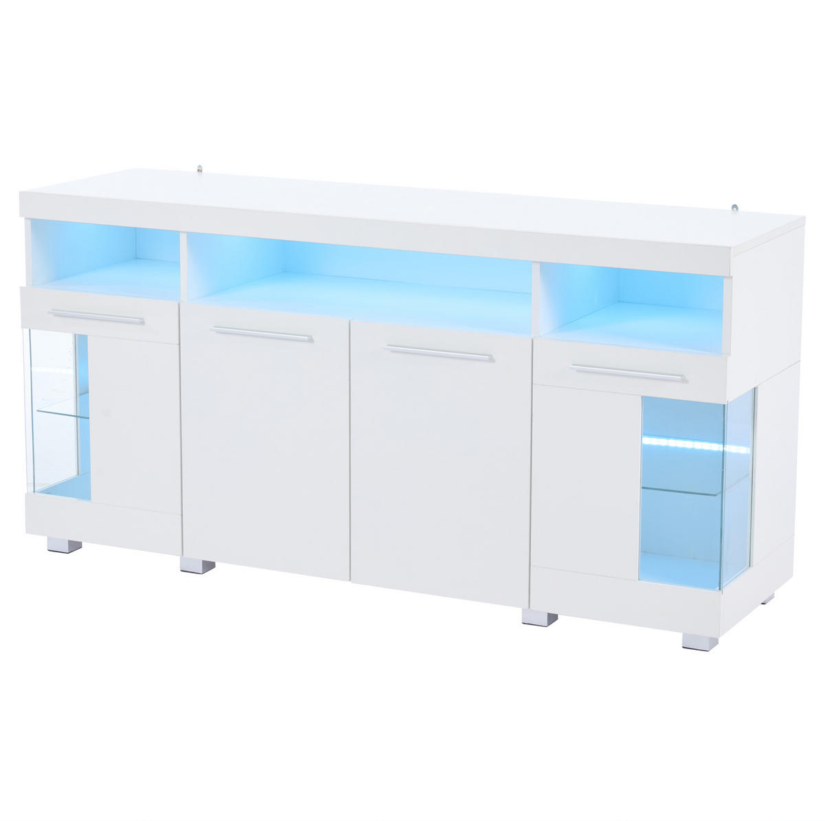SIDEBOARD 140/40/70 cm mit LED-Beleuchtung, Hochglanzfront und Türen aus gehärtetem Glas, Weiß - Weiß, Holzwerkstoff (140/70/40cm) - Redom