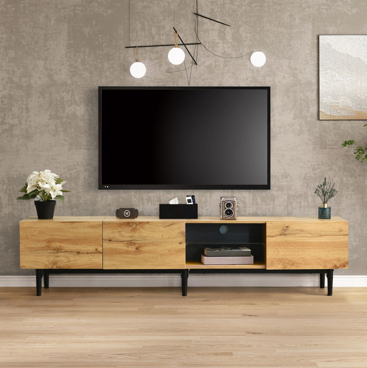 TV-ELEMENT mit LED 175 x 31 x 41 cm MDF Light Oak - Braun, Holzwerkstoff (31/41/175cm) - Beauniv