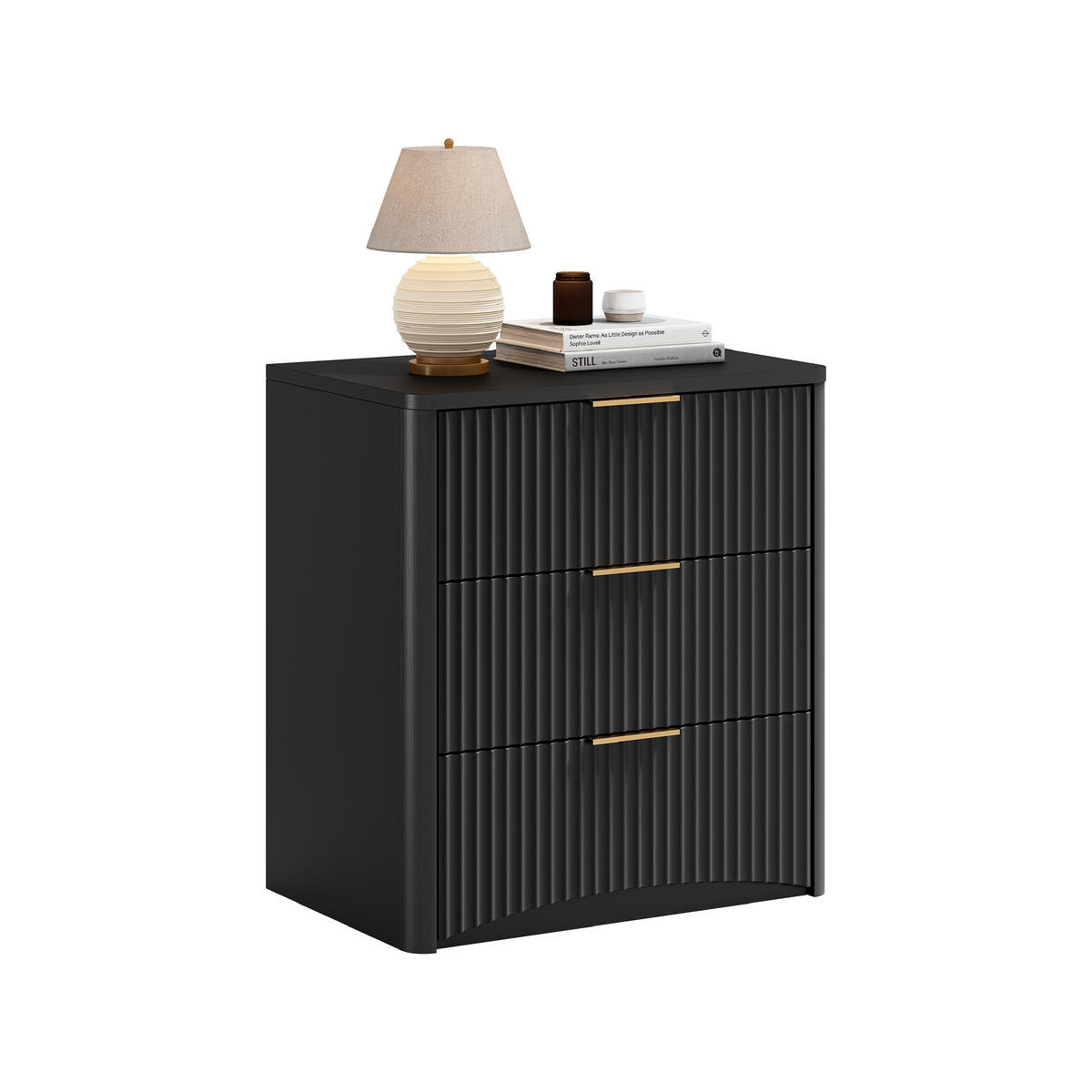 NACHTTISCH 58/38/64 cm Schwarz aus MDF mit 3 Schubladen - Schwarz, Holzwerkstoff (38/64/58cm) - OKWISH