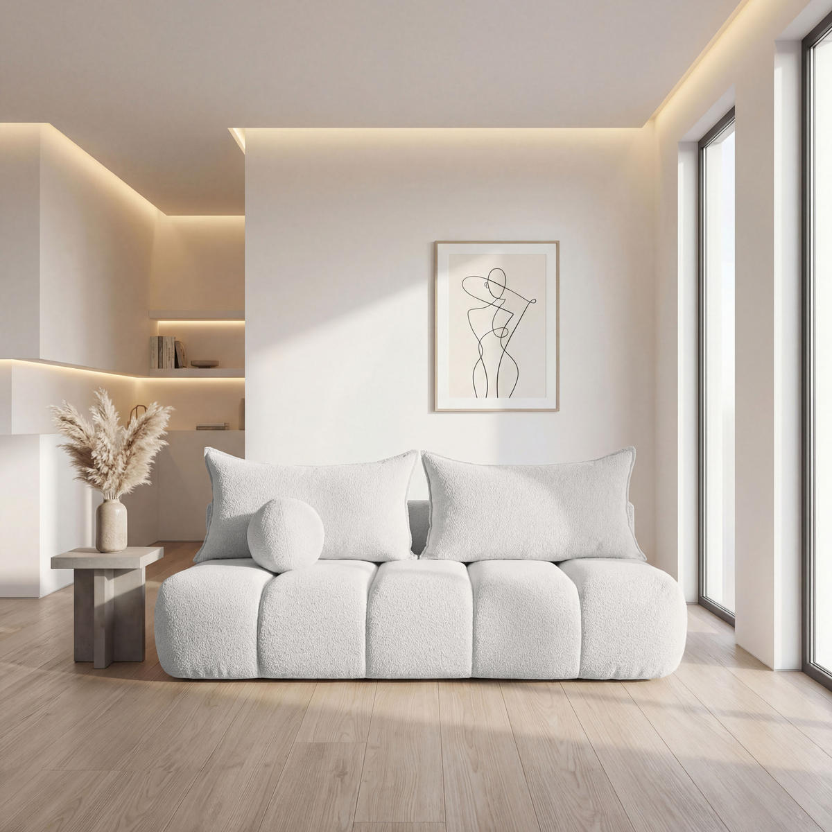 SCHLAFSOFA Milla mit Bettkasten, Creme Weiß 205/97/85 cm - Weiß, Textil/Metall (205/97/85cm) - WFL GROUP