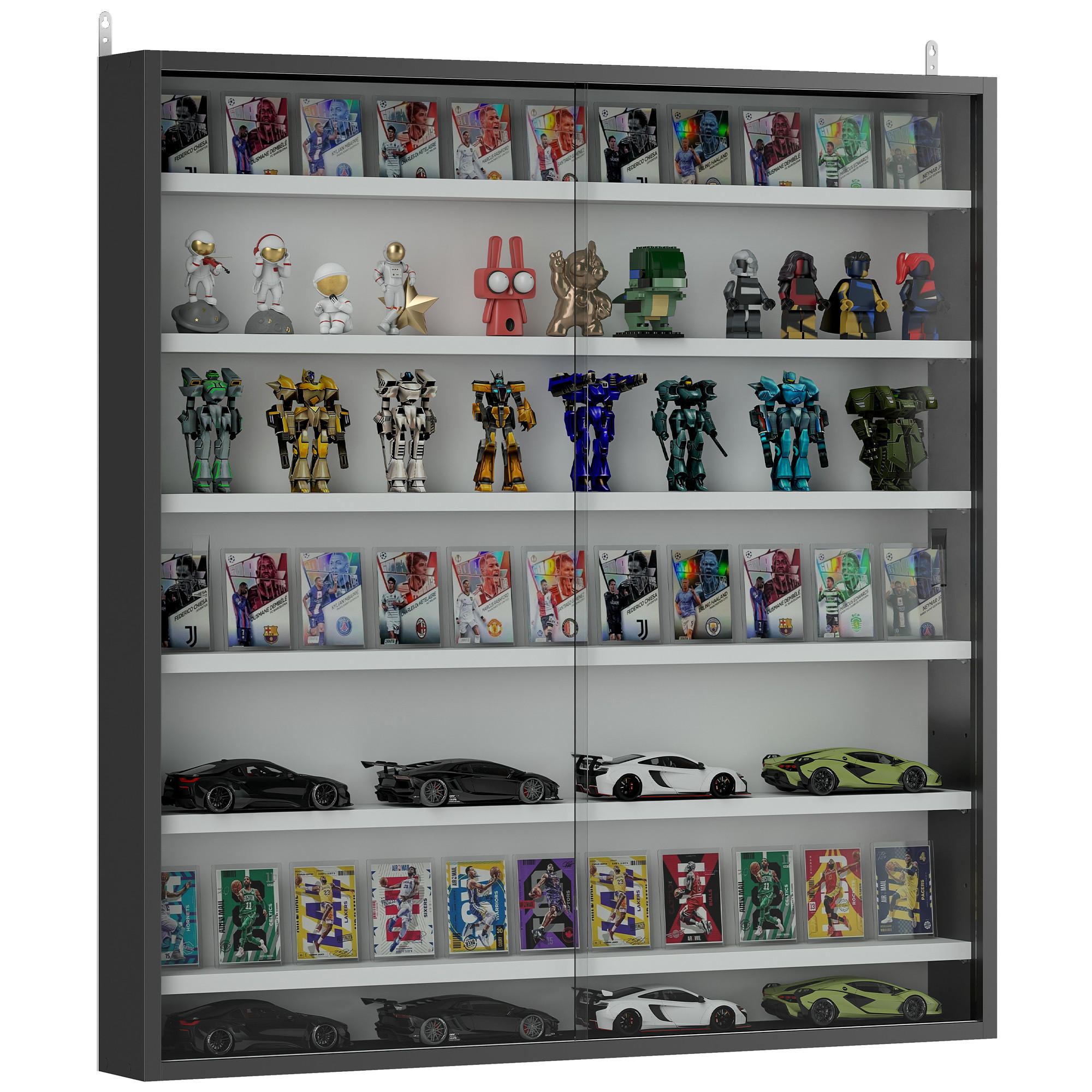 VITRINE DE-15575 6 verstellbare Böden + 2 Schiebetüren 80/83 cm - Schwarz, Holzwerkstoff (9.5/83/80cm) - ComfortXL