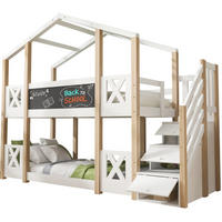 HAUSBETT 90/200 cm in Weiß/Natur mit Treppe, Stauraum und Tafel - Weiß, Holzwerkstoff (90/200cm) - BEAOK