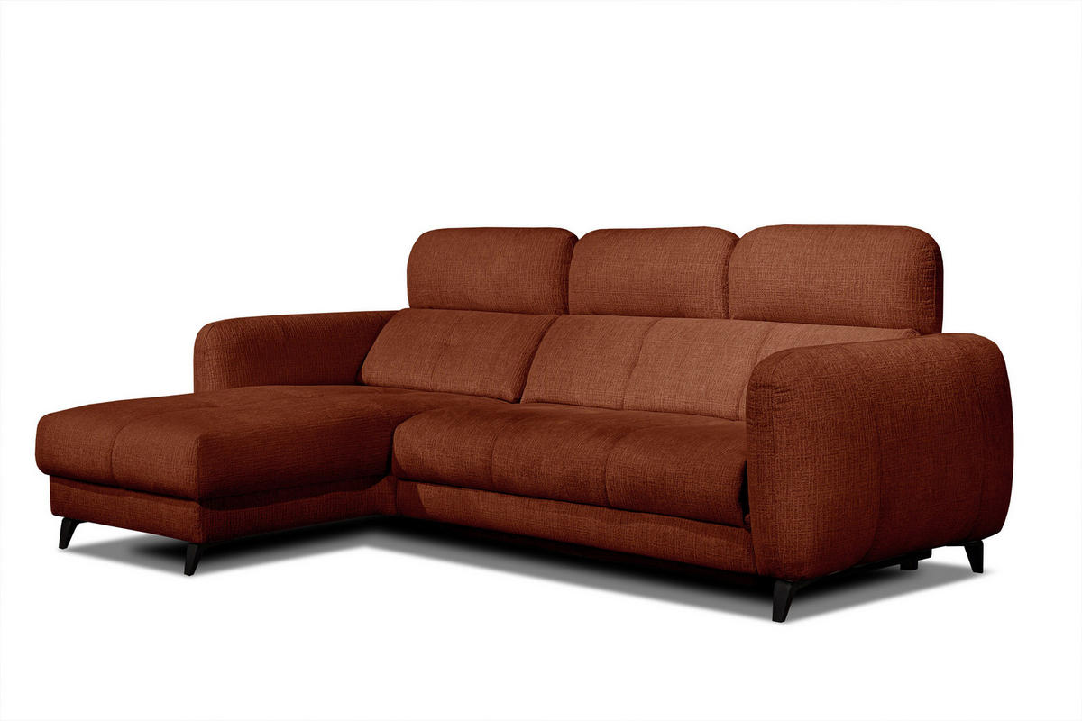 ECKSOFA SVEN 3-Sitzer, 1 Relax XL, verstellbare Kopfstützen, rot - Rot/Schwarz, Holzwerkstoff/Textil (256/163cm) - Courtois Laville