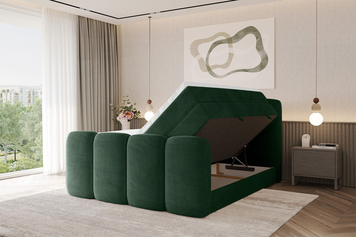 BOXSPRINGBETT mit Matratze H3/H4 - NINA-Z KING - 160x200 cm Grün - Waldgrün, Holzwerkstoff (160/200cm) - ALTDECOR