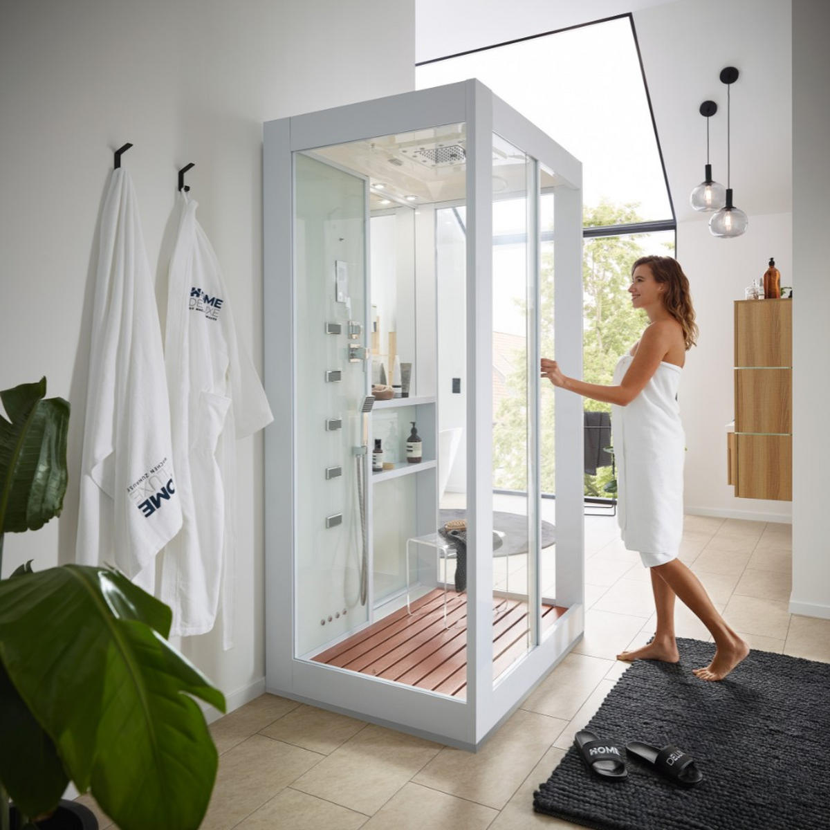 DAMPFDUSCHE LUXORY XL - Weiß - Weiß, Glas (90cm) - Home Deluxe