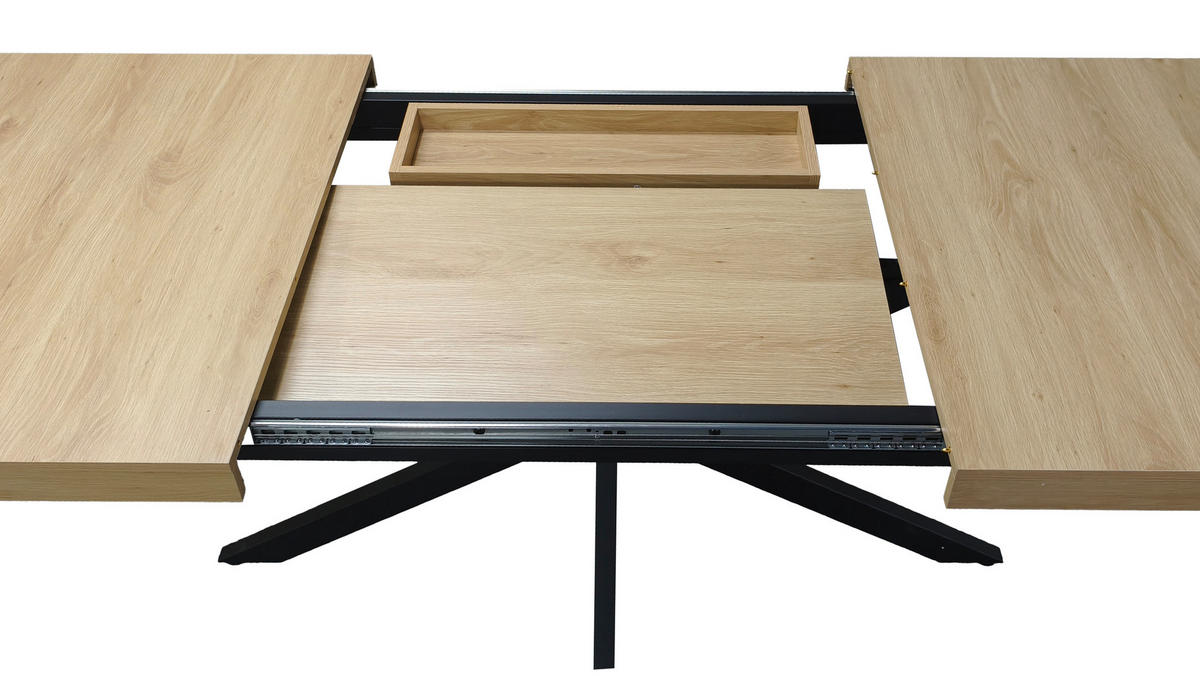 ESSTISCH Ausziehbar mit Verstecktem Stauraum Rechteckig für Esszimmer Küche Wohnzimmer Natur 140 bis 180 cm - Schwarz/Naturfarben, Holzwerkstoff/Metall (180/80/76cm) - EVRYAE
