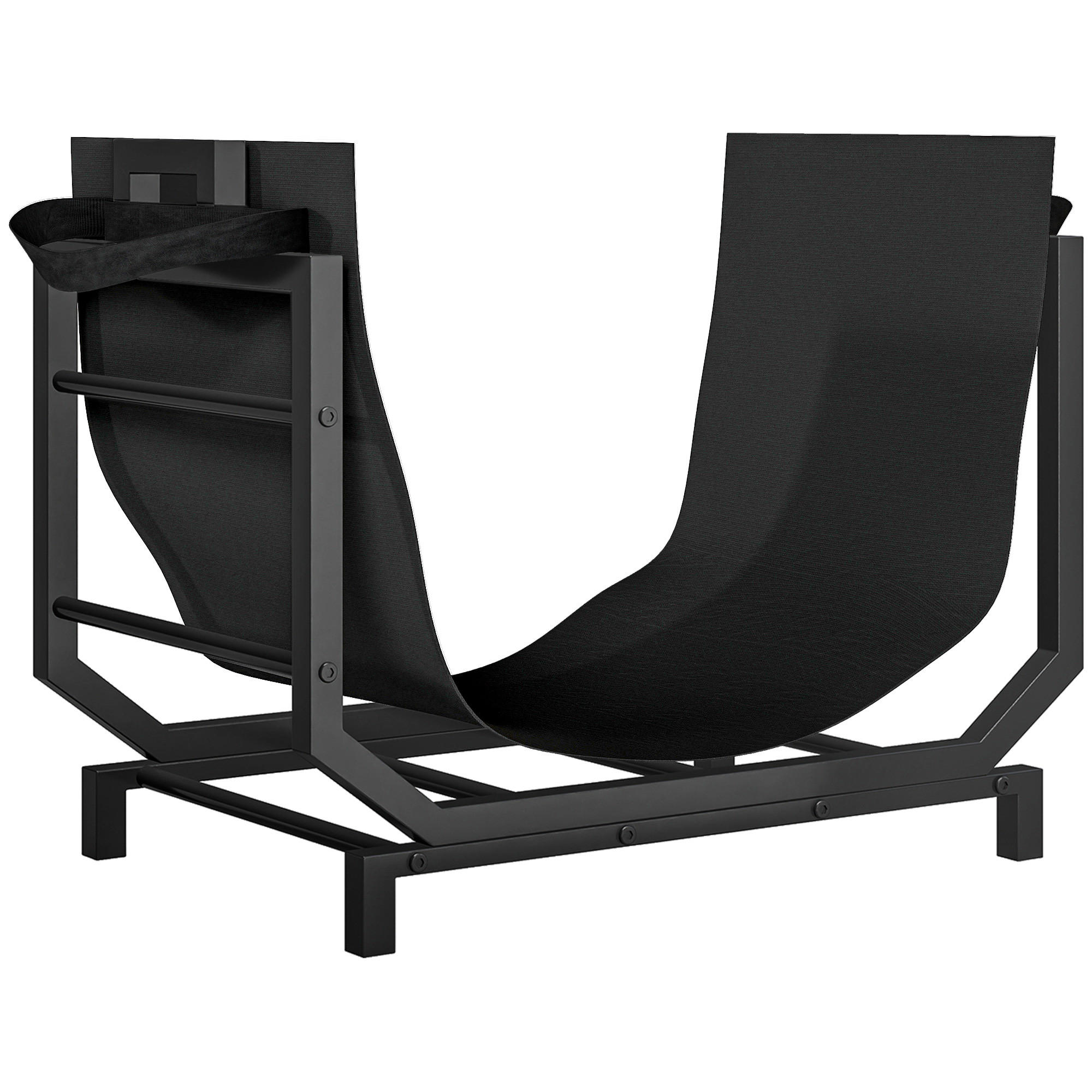 KAMINHOLZREGAL für innen 53 x 33 x 43 cm Brennholzregal mit Tragetasche Schwarz - Schwarz, Metall (33/43/53cm) - Outsunny