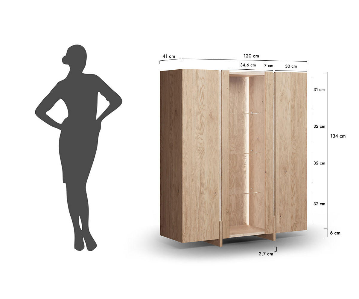 VITRINE Travertino Wildeiche Gebleicht 120 / 41 / 140cm mit Travertin Naturstein - Wildeiche, Holz (120/140/41cm) - Feldmann-Wohnen