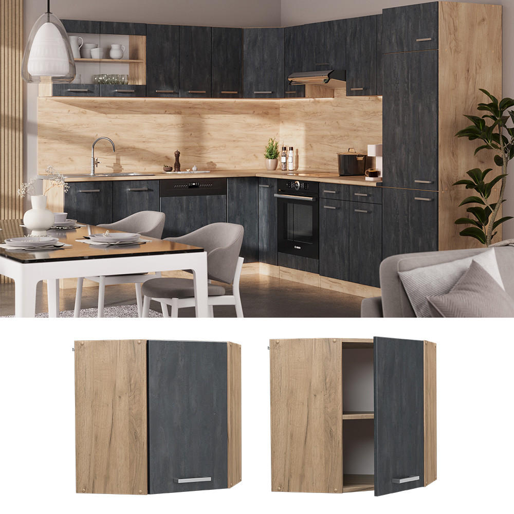 ECKHÄNGESCHRANK R-Line Schwarz Beton 57 cm - Honigeiche/Eiche Wotan, Holzwerkstoff (57/60/34.1cm) - Vicco