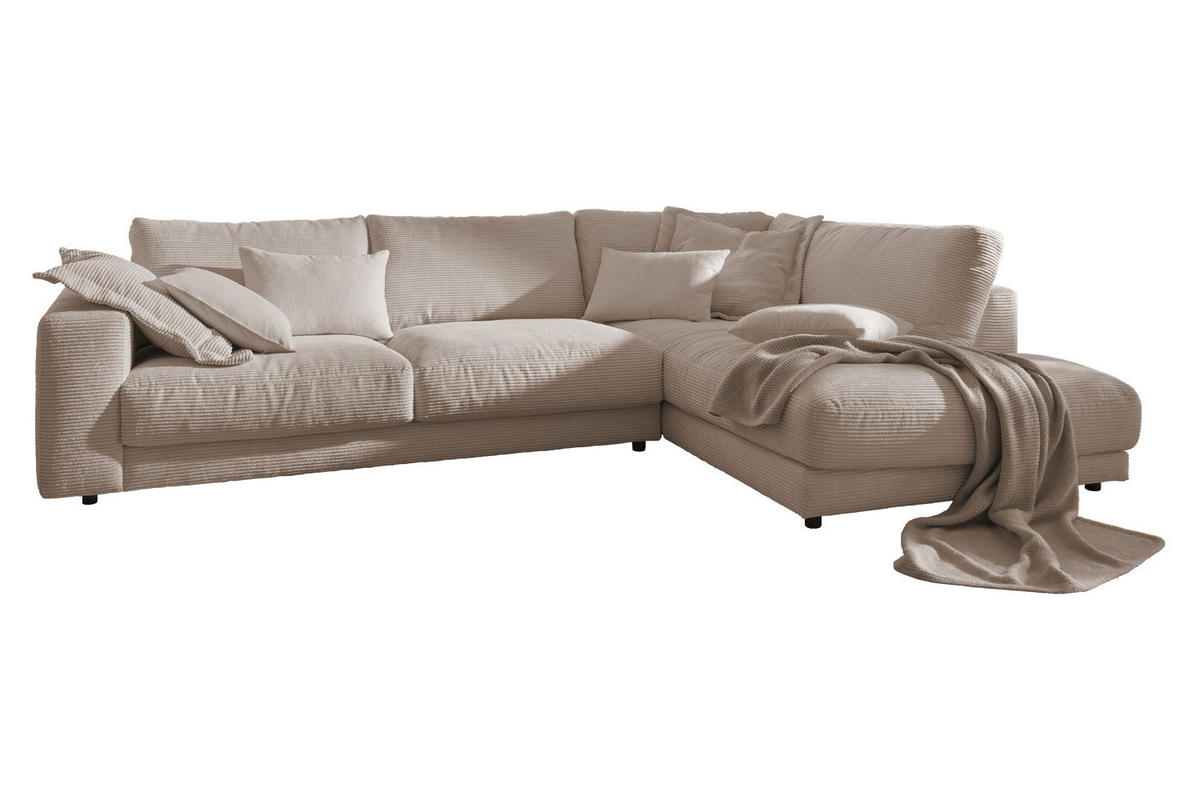 ECKSOFA MADELINE Taupe Cord - Taupe/Schwarz, Kunststoff/Textil (325/224cm) - KAWOLA