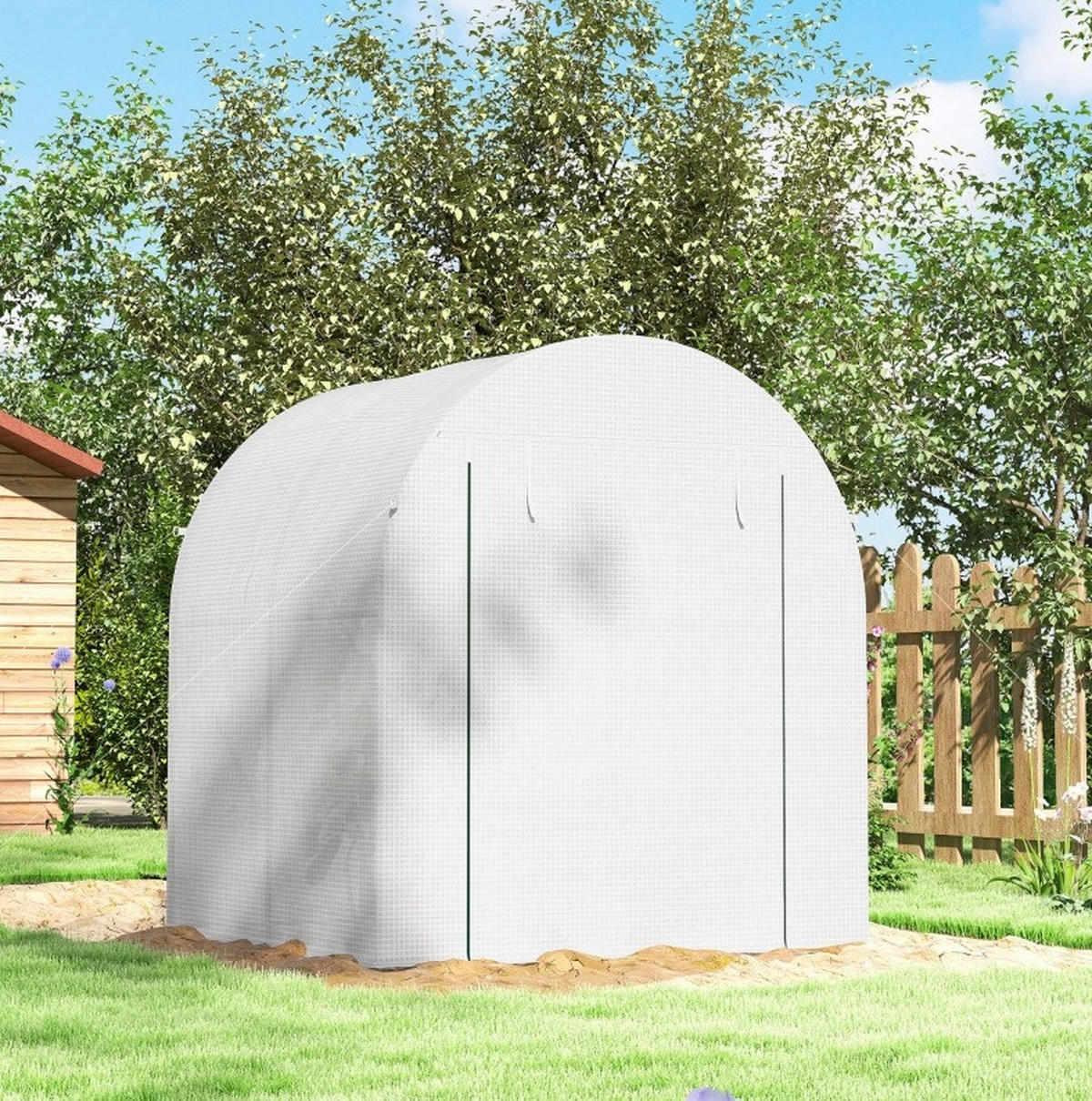 GEWÄCHSHAUS aus Stahl 180x180x200 cm in Weiß mit Rolltür & Fenstern - Weiß, Metall (180/200/180cm) - Modfu