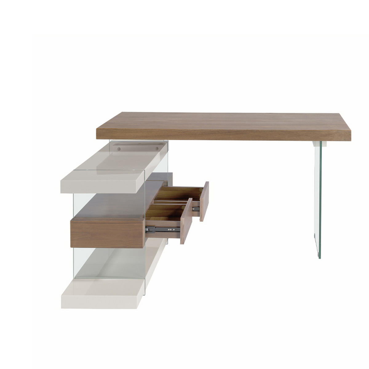 SCHREIBTISCH Rechteckig Walnuss | Glas | Grau 140/127/75 cm - Transparent/Walnussfarben, Glas/Holz (127/140/75cm) - ANGEL CERDA