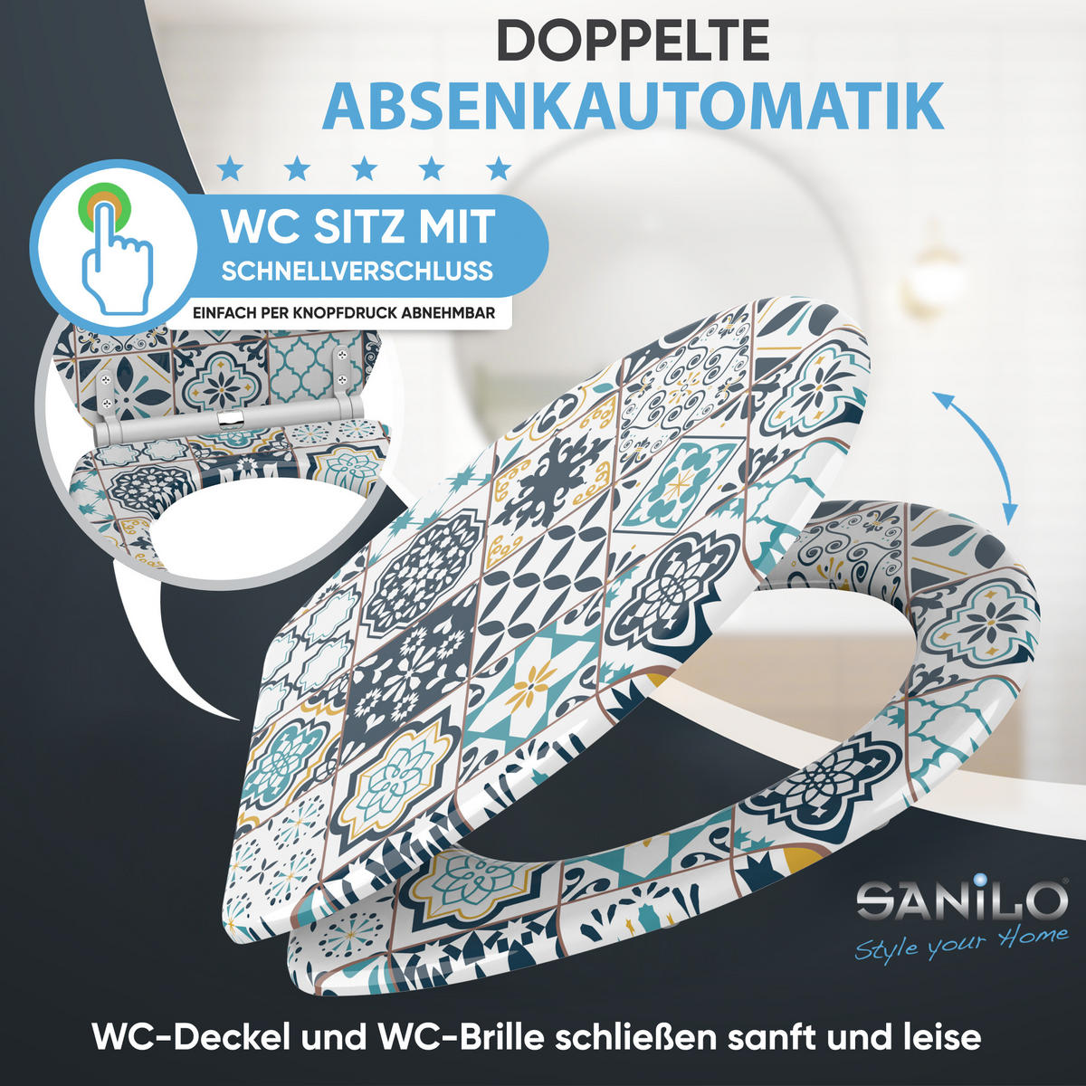 WC-SITZ mit Absenkautomatik & Top Fix Palazzo - Blau, Holzwerkstoff (37.7/5.5/48cm) - Sanilo