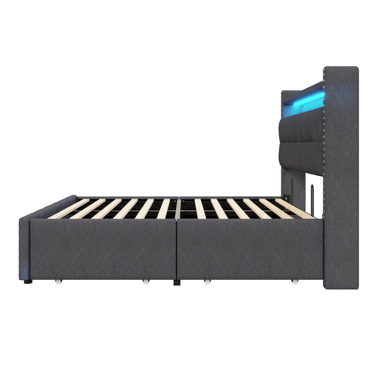 POLSTERBETT mit LED und USB 160x200 cm Grau - Grau, Metall (160/200cm) - Meubliv