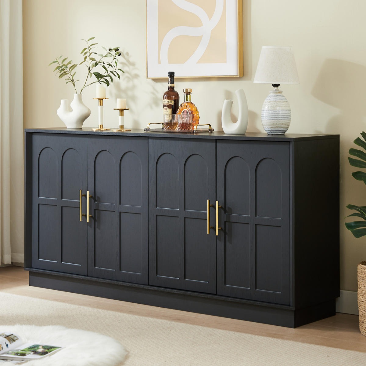 SIDEBOARD 169/40/80 cm Schwarz aus MDF mit verstellbaren Einlegeböden - Schwarz, Holzwerkstoff (40/80/169cm) - OKMYHOME