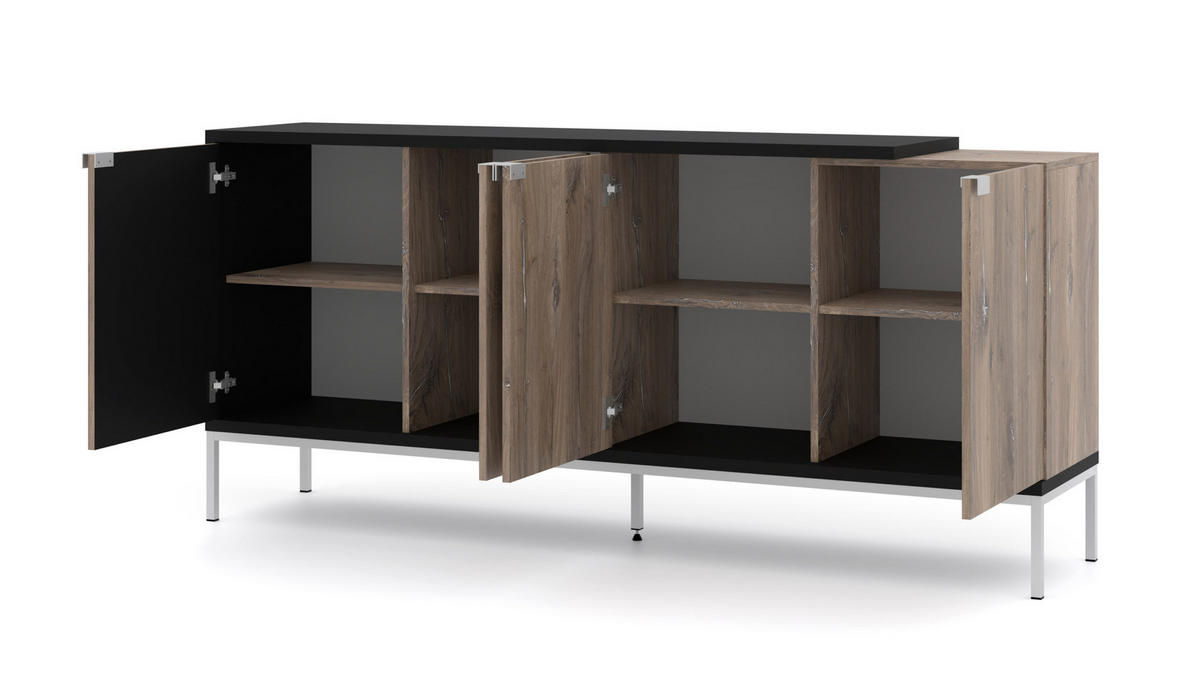 KOMMODE Flagstaff Eiche, Schwarz 190/87/42 - Schwarz, Holzwerkstoff (190/87/42cm) - RAUMHIRSCH FURNITURE