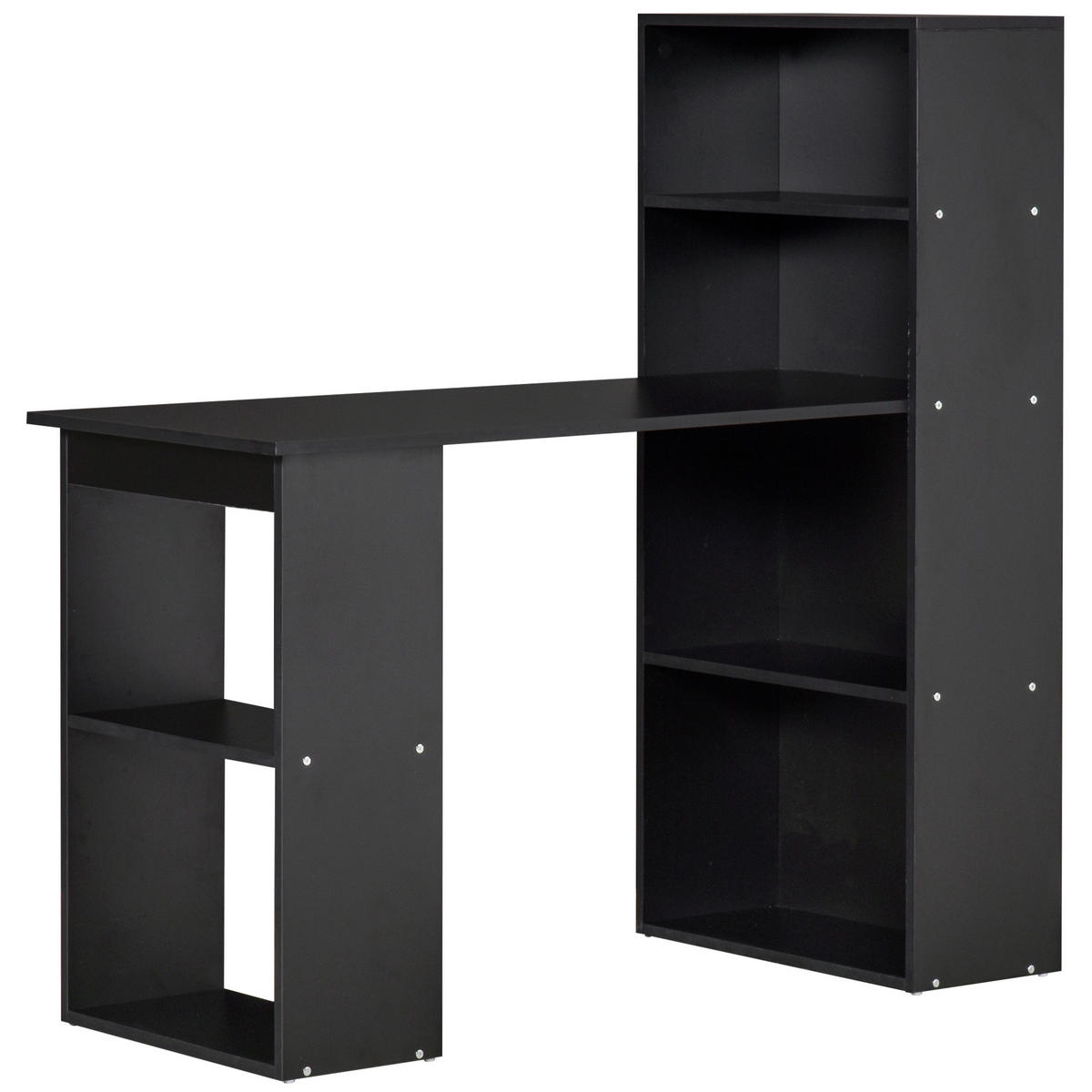 SCHREIBTISCH Schwarz mit 6 offenen Fächern und Regal 120/55/120 cm - Schwarz, Holz (55/120/120cm) - PANGIVO