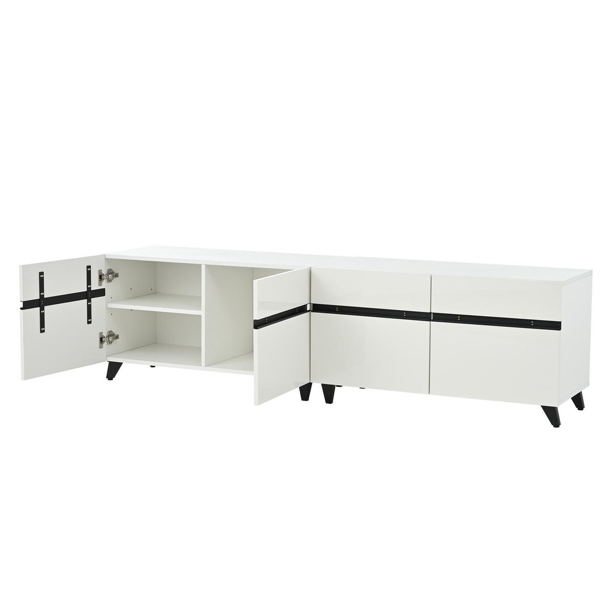 TV-LOWBOARD 180/40/49 cm mit 4 Schrankfächern und Hochglanzfront - Weiß, Holzwerkstoff (180/49/40cm) - BEAOK