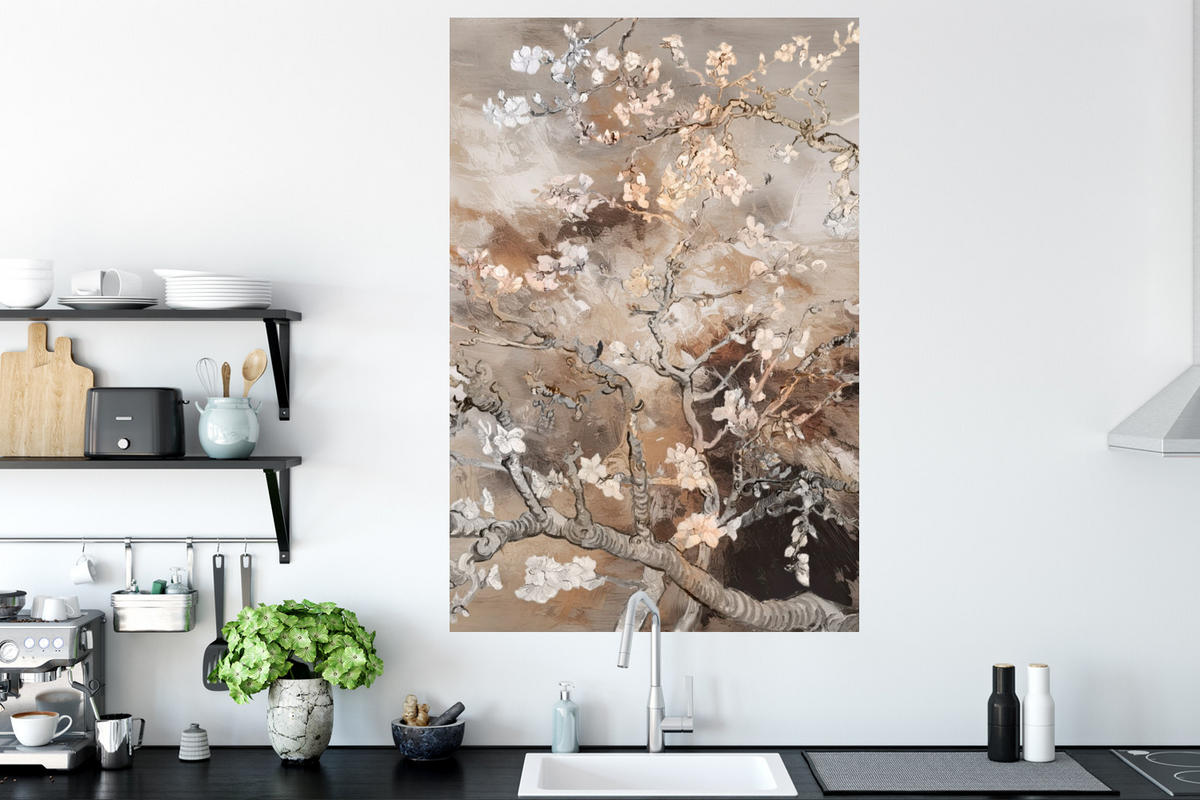 WANDTATTOO Mandelblüte - Kunst - Van Gogh - Beige - Abstrakt 80x120 cm - Braun, Kunststoff (80/120cm) - MuchoWow