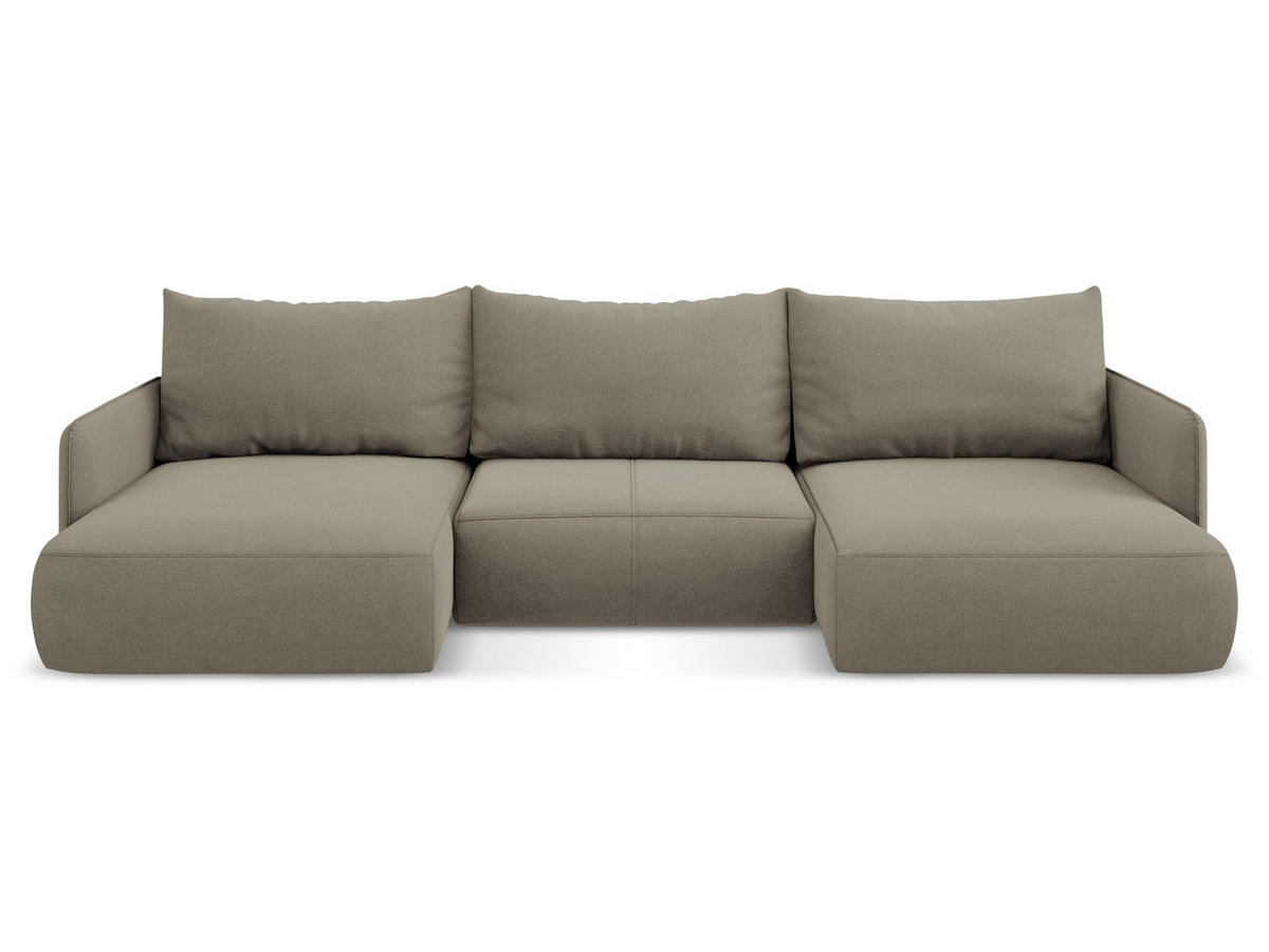 WOHNLANDSCHAFT Strukturstoff Stoff Beige - Beige/Schwarz, Kunststoff/Textil (290/86/148cm) - Makamii