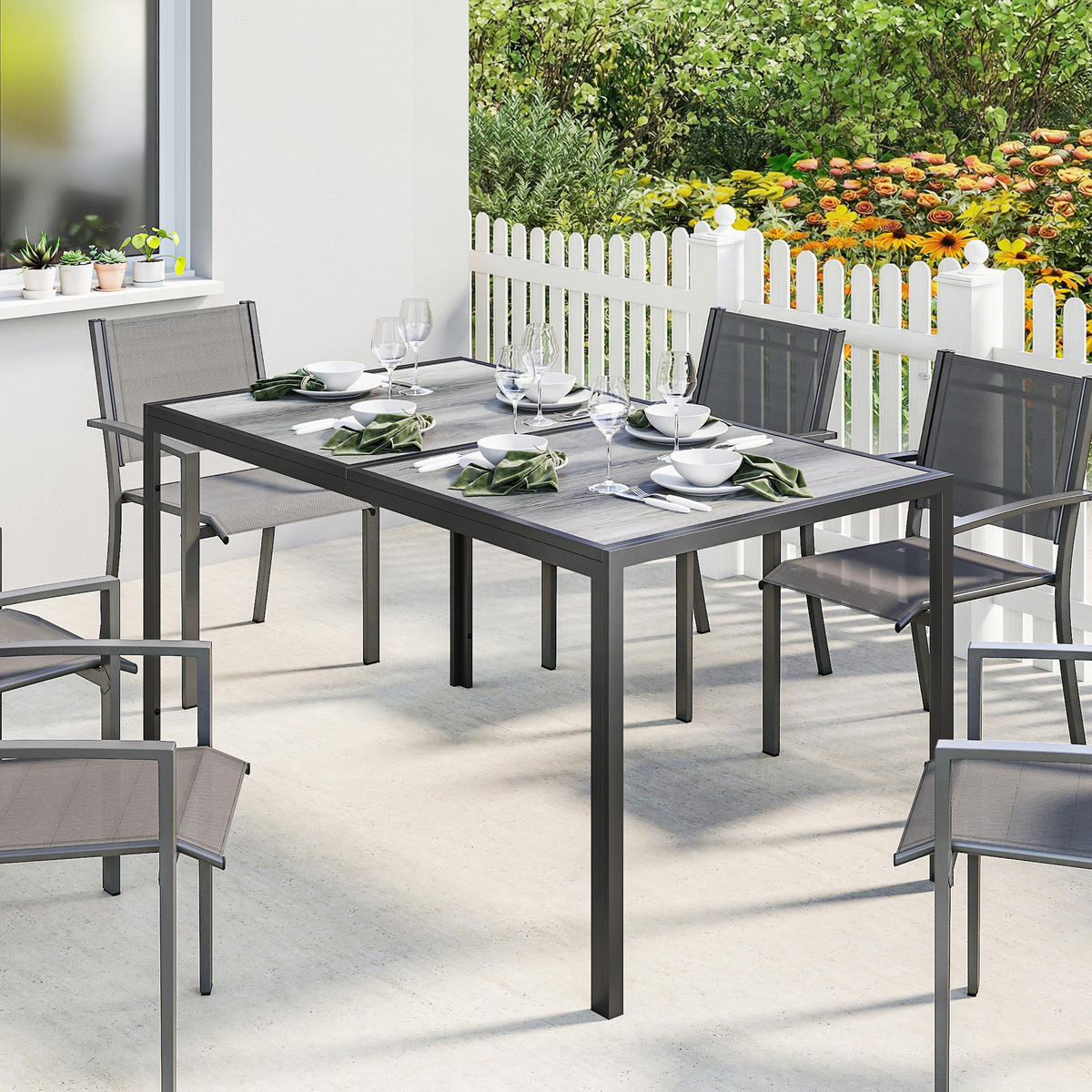 GARTENTISCH DE-14230 150x80 cm Holzoptik Grau - Grau, Metall (150/80/74cm) - ComfortXL